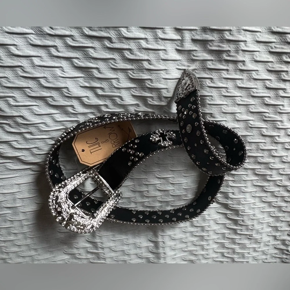 Black Sparkling Rhinestone  Belt Leather